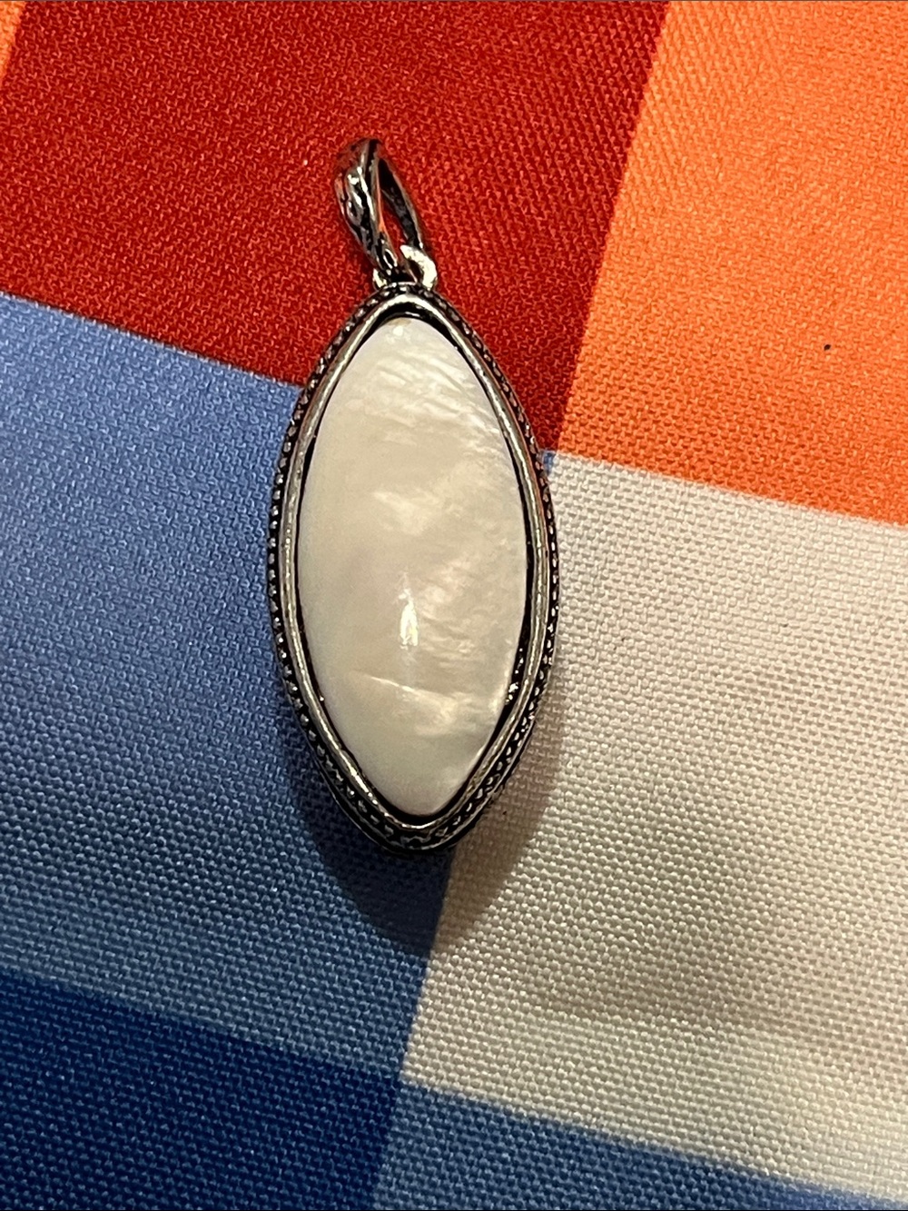 Mother of Pearl Marquise Pendant Necklace in White and Silver-Tone